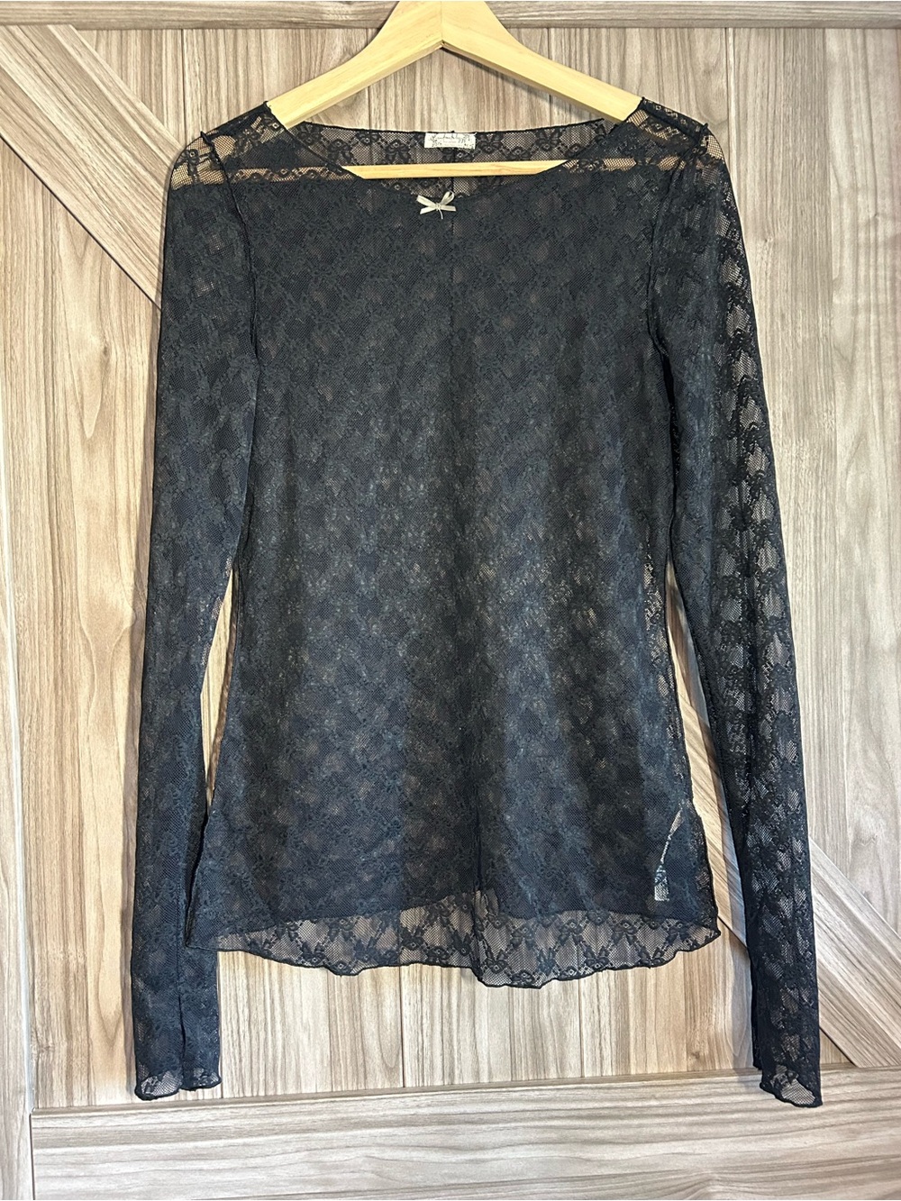 Free People Intimately From Me To You Black Lace Bow Top S